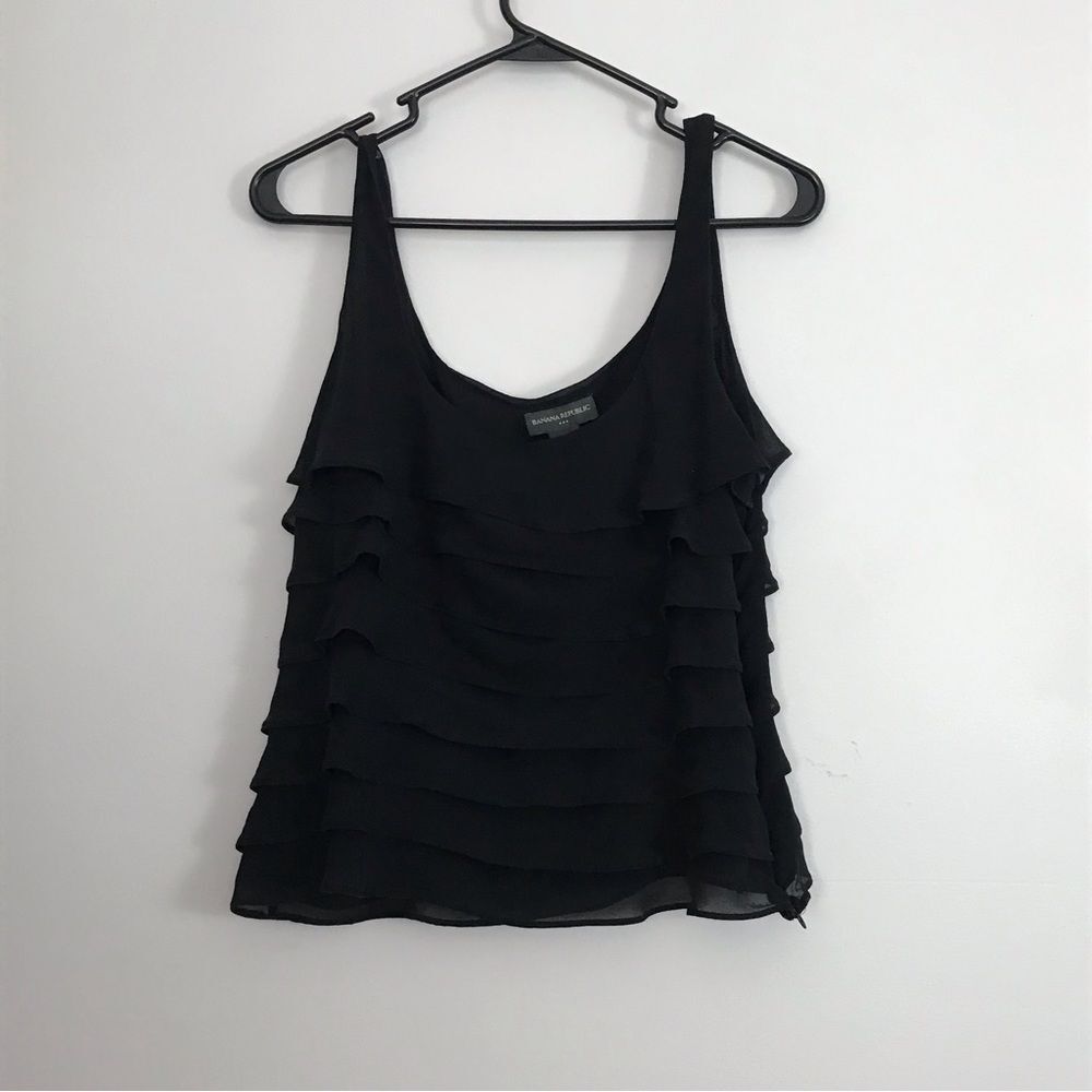 Banana Republic Black Ruffle Tank Top Blouse Shirt Womens Sz XL 100% Silk